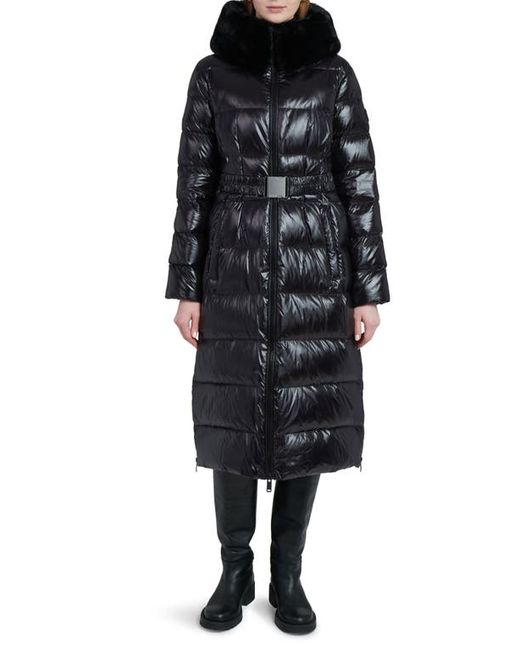 The Recycled Planet Company Lexi Water Resistant Hooded Nylon Down Puffer Coat with Faux Fur Trim in at