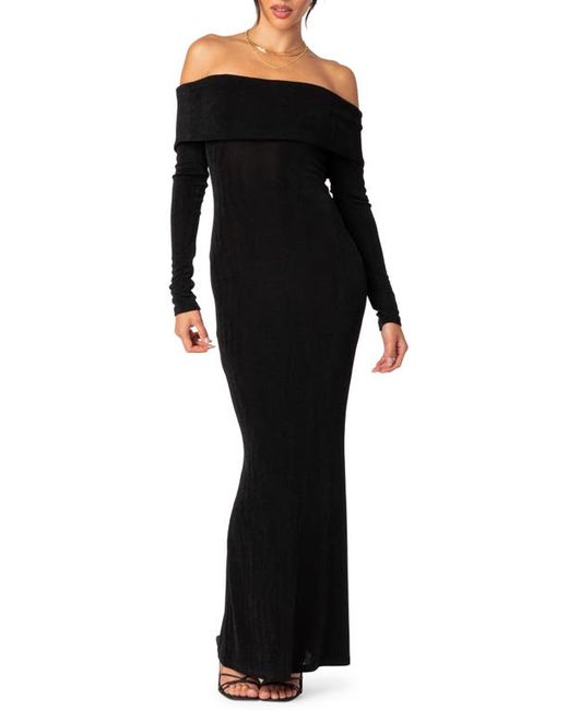 Edikted Susan Off the Shoulder Long Sleeve Maxi Dress in at X-Small
