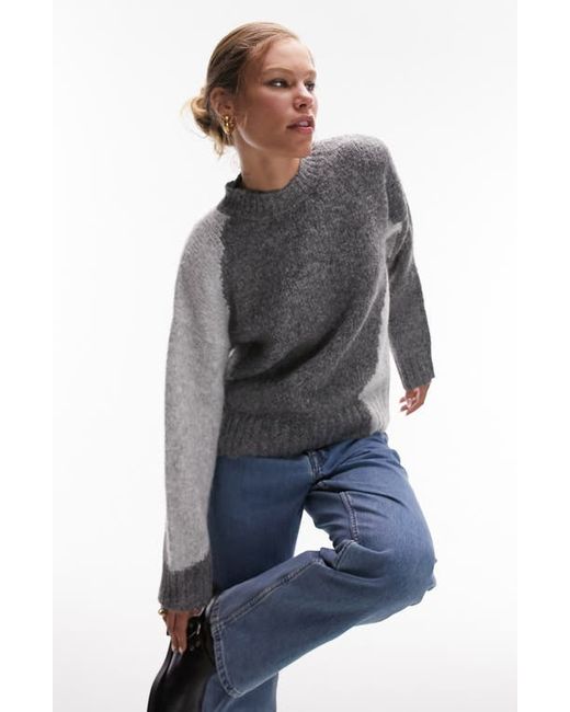 TopShop Fluffy Colorblock Sweater in at X-Small