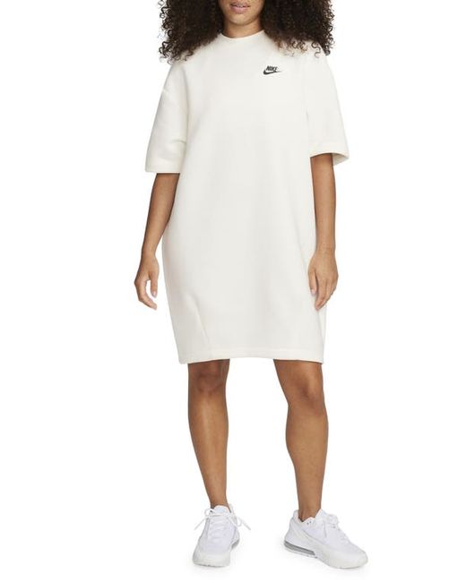 Nike Tech Fleece Oversize T-Shirt Dress in Pale Ivory/Black at X-Small