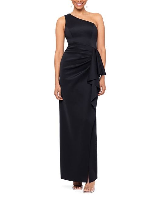 Xscape One-Shoulder Ruffle Scuba Crepe Gown in at 4