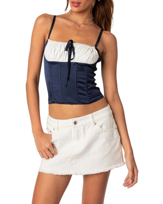 Edikted Arabelle Colorblock Lace-Up Satin Corset Top in at X-Small