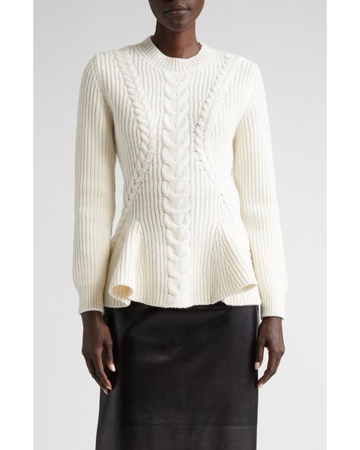 Alexander McQueen Cable Knit Wool Cashmere Rib Peplum Sweater in at X-Small
