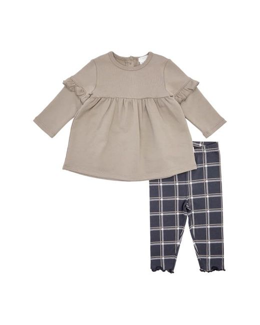 FIRSTS by petit lem Long Sleeve Organic Cotton Dress Grid Leggings Set in at