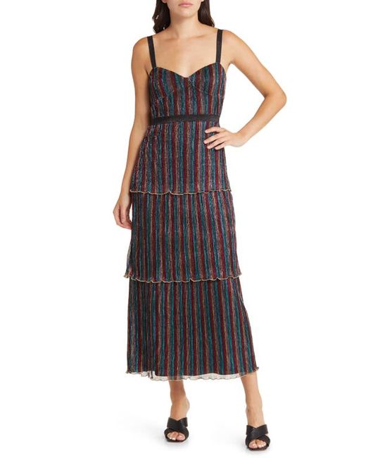 Saylor Aviva Metallic Stripe Tiered Midi Dress in at