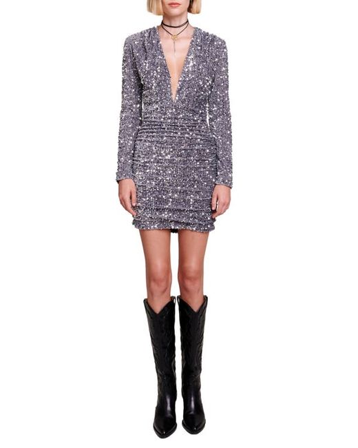 Maje Sequin Plunge Long Sleeve Minidress in at