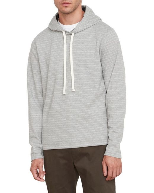 Vince Double Knit Stripe Hoodie in Heather Grey/Off White at