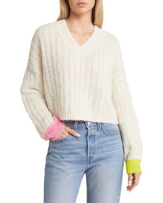 Vero Moda Ingrid Contrast Cuff V-Neck Sweater in at