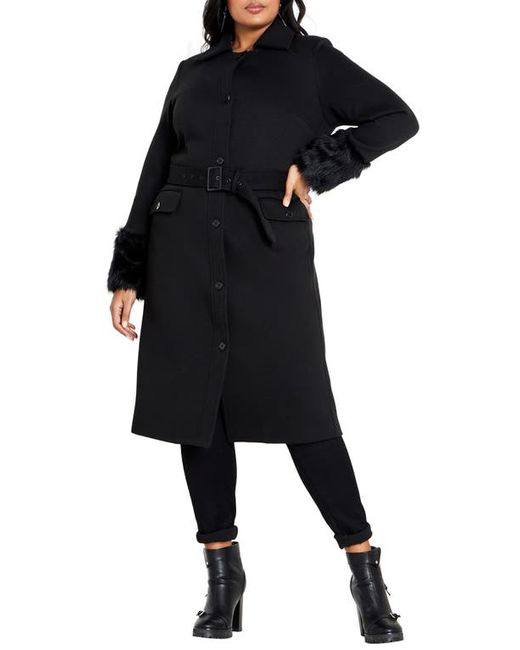 City Chic Penelope Faux Fur Cuff Coat in at Xxs