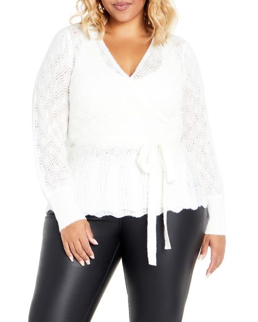 City Chic Olivia Pointelle Cardigan in at