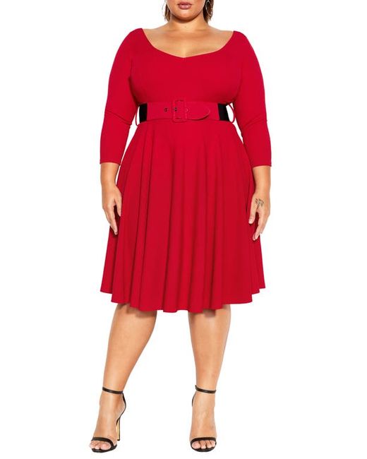 City Chic Belted Fit Flare Dress in at