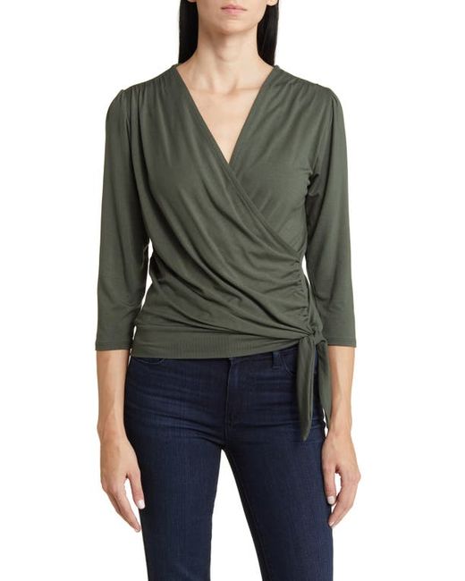 Loveappella Faux Tie Wrap Top in at
