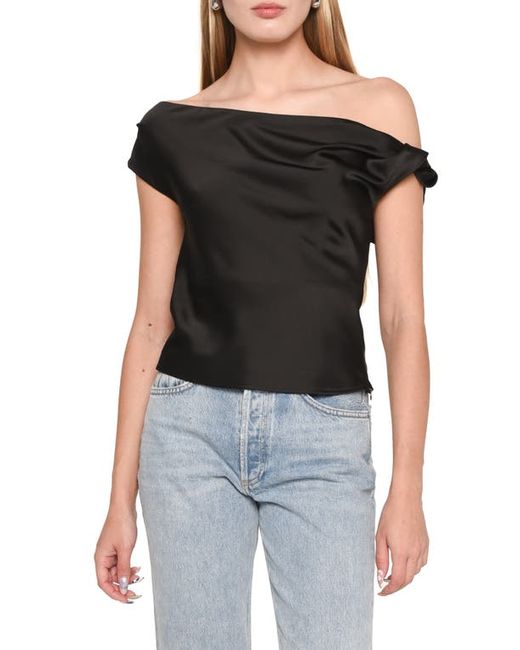 Wayf Twist One-Shoulder Satin Blouse in at