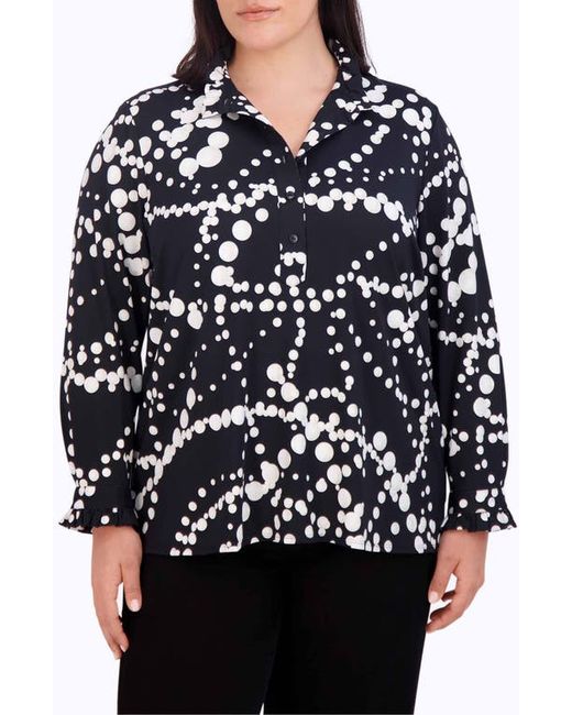 Foxcroft Mia Pearly Print Jersey Shirt in Black at 1X