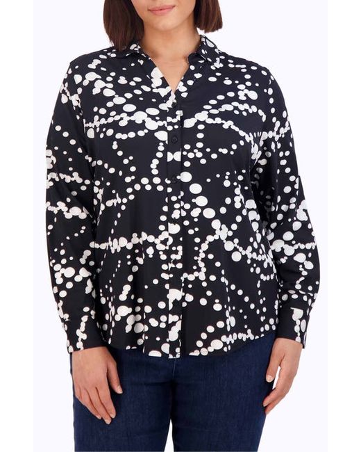 Foxcroft Mary Print Button-Up Shirt in Black at 1X