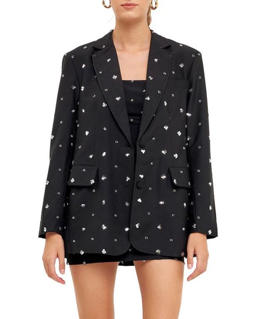 Endless Rose Sequin Floral Embellished Blazer in at X-Small