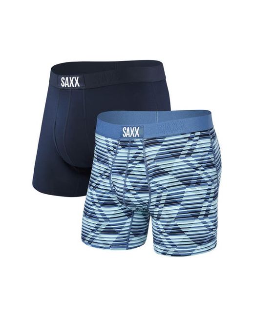 Saxx Ultra Supersoft Boxer Briefs in Dazed Argyle/Navy at Small