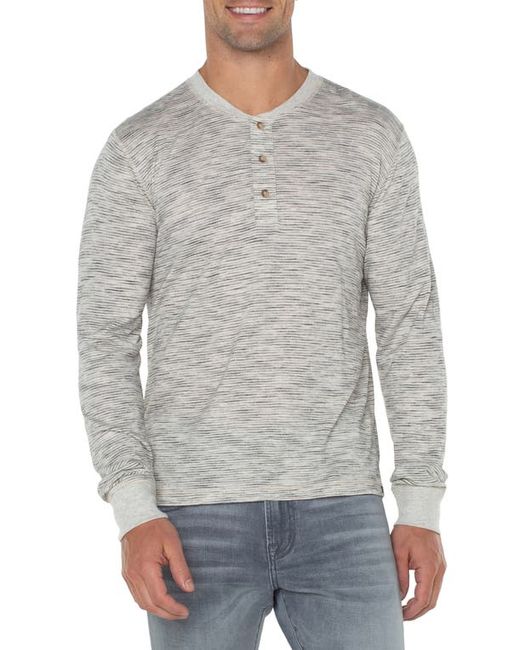 Liverpool Los Angeles Stripe Long Sleeve Henley in Cream/Grey at Small