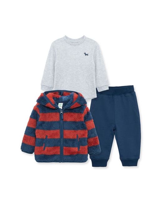 Little Me Faux Shearling Hoodie Cotton Blend T-Shirt Sweatpants Set in Navy at 12M
