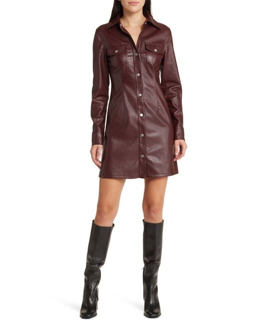 Avec Les Filles Long Sleeve Faux Leather Mini Shirtdress in at X-Small