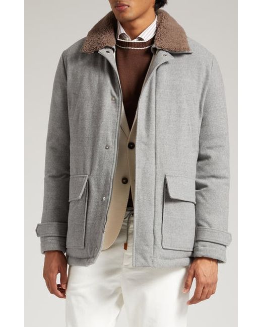 Eleventy Wool Down Coat with Genuine Shearling Trim in at 38 Us