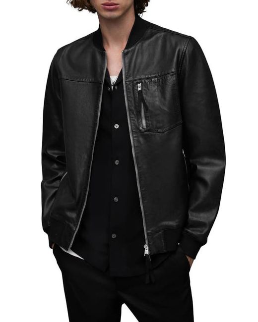 AllSaints Tyro Leather Bomber Jacket in at Small