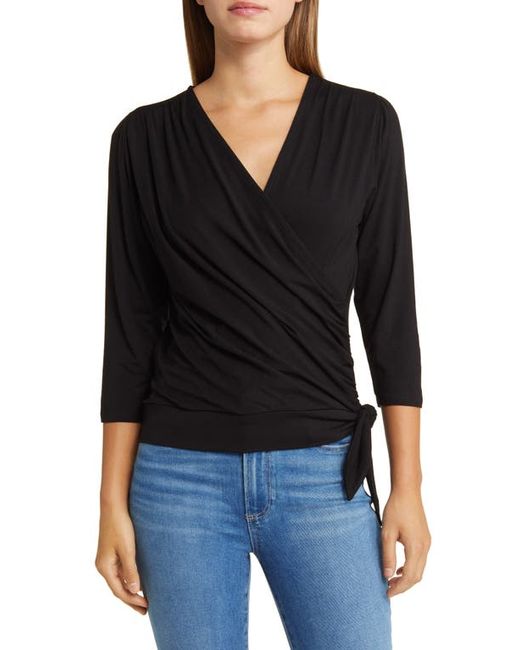 Loveappella Faux Tie Wrap Top in at