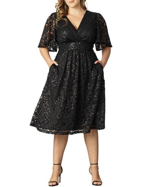Kiyonna Starry Sequin Lace Fit Flare Cocktail Dress in at