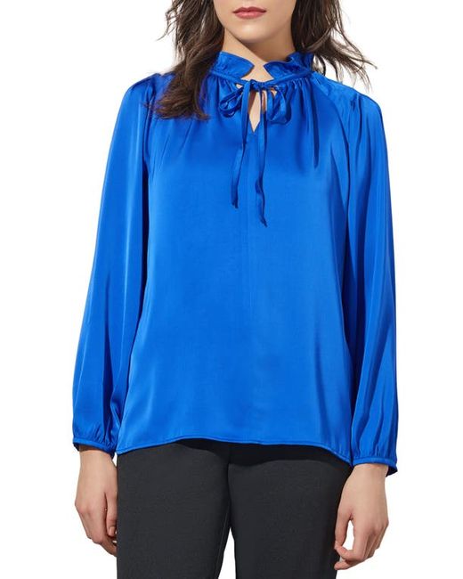 Ming Wang Ruffle Trim Crepe Blouse in at X-Small