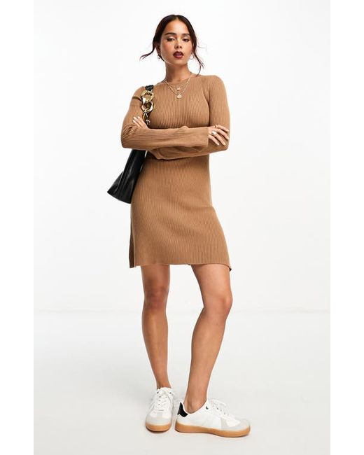 Asos Design Long Sleeve Fit Flare Sweater Dress in at 0 Us