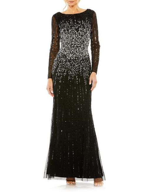 Mac Duggal Sequin Embellished Bateau Neck Long Sleeve A-Line Gown in at 2
