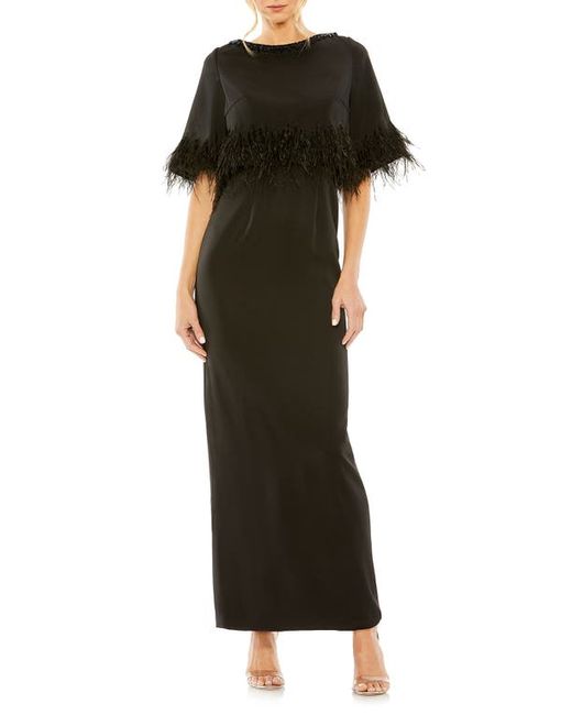 Mac Duggal Embellished Neck Feather Trim Cocktail Dress in at 4