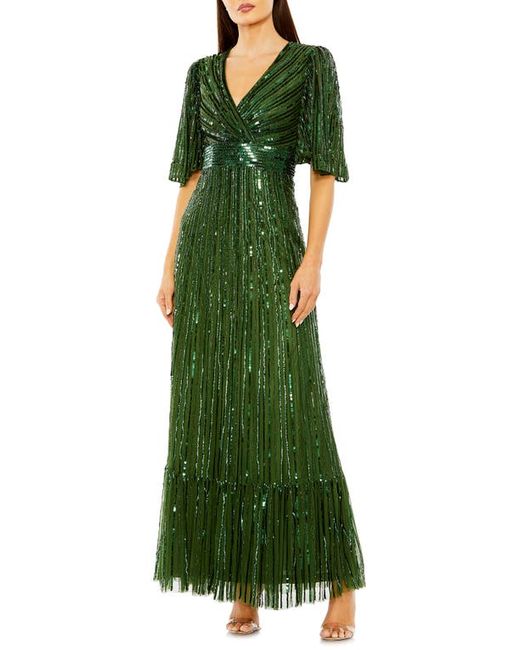Mac Duggal Sequin Flutter Sleeve Gown in at 4