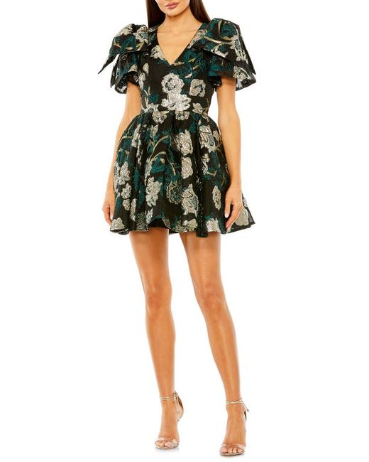 Mac Duggal Accent Bow Puff Sleeve Brocade Cocktail Minidress in at 2