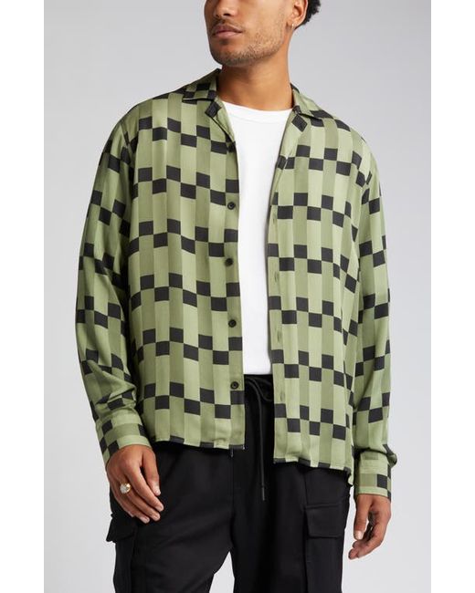 Open Edit Geo Print Long Sleeve Camp Shirt in at X-Small
