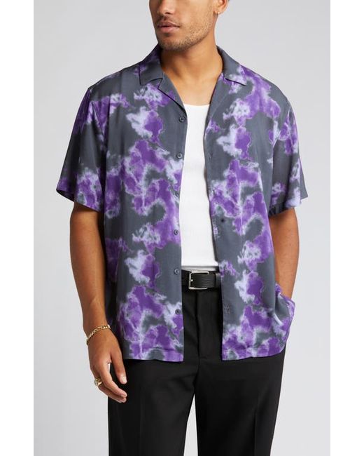 Open Edit Relaxed Fit Sky Print Button-Up Camp Shirt in at X-Small