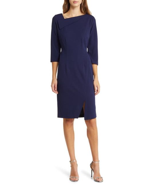 Connected Apparel Asymmetric Neck Sheath Dress in at 4