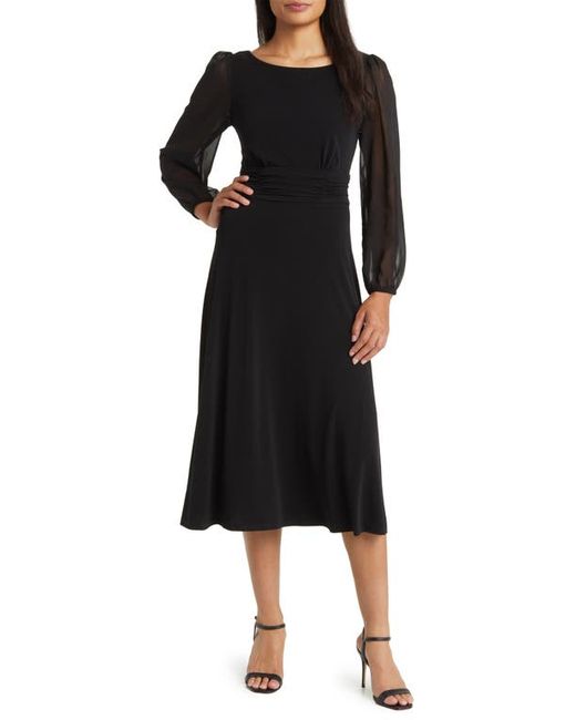 Connected Apparel Chiffon Long Sleeve Midi Dress in at 4