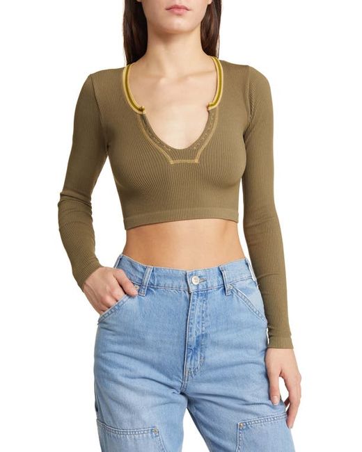 BDG Urban Outfitters Going for Gold Long Sleeve Rib Crop Top in at