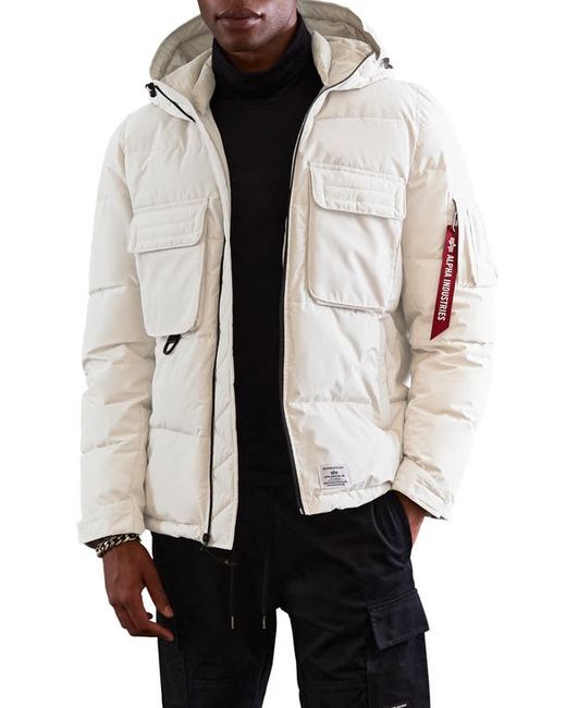 Alpha Industries Water Resistant Hooded Puffer Jacket in at