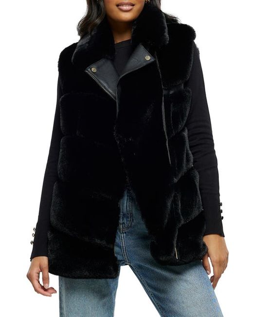 River Island Faux Fur Leather Moto Vest in at X-Small