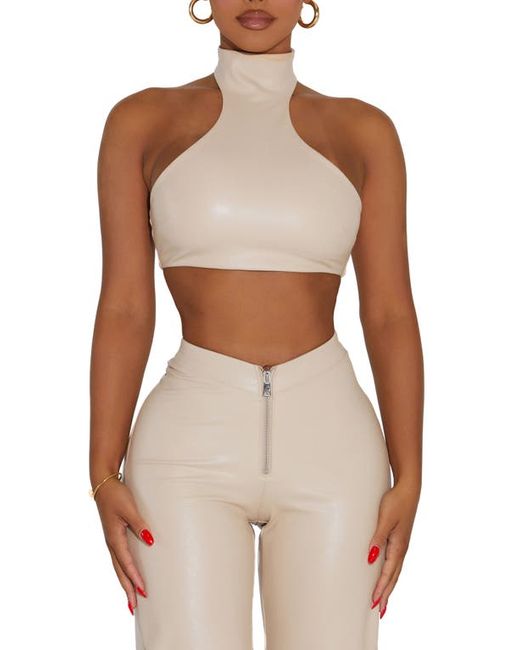 Naked Wardrobe Good Faux Leather Crop Top in at X-Small