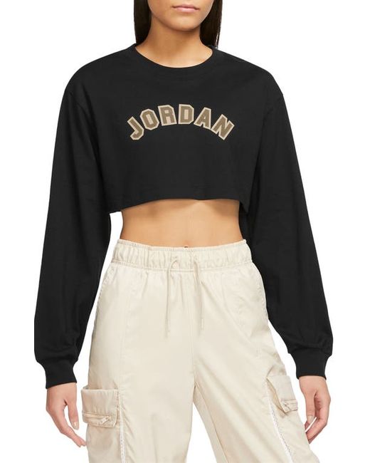 Jordan Long Sleeve Cotton Crop Graphic T-Shirt in at