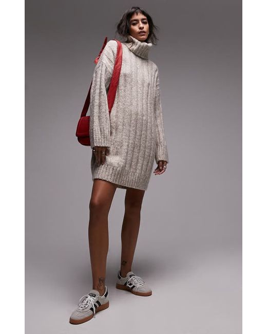 TopShop Long Sleeve Turtleneck Wide Rib Sweater Dress in at X-Small