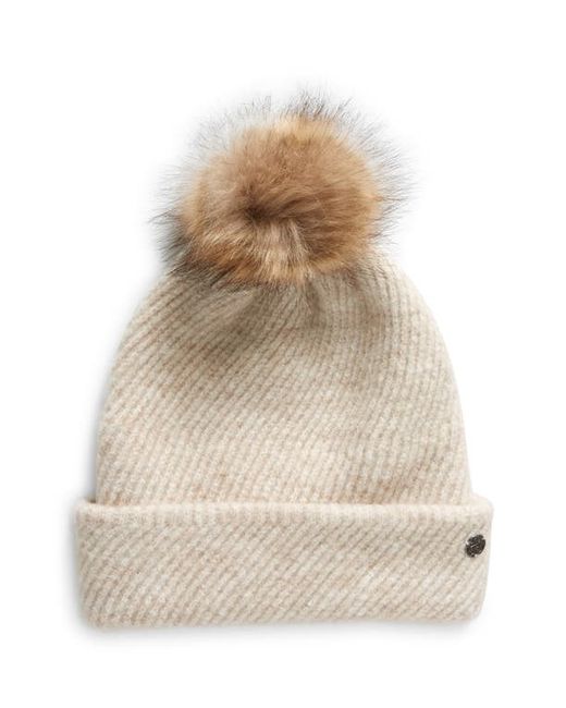 Zella Cozy Heather Beanie with Faux Fur Pompom in at