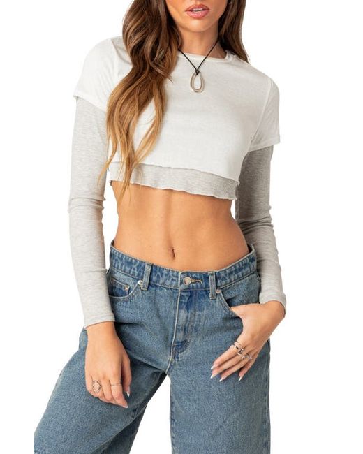Edikted Layered Long Sleeve Crop Top in at X-Small