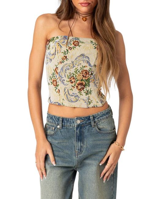 Edikted Floral Tapestry Strapless Corset Top in at Small