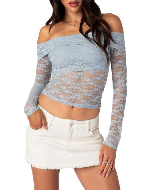 Edikted Elysia Foldover Lace Off the Shoulder Crop Top in at X-Small