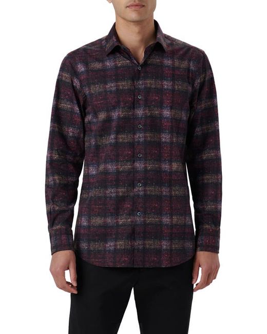 Bugatchi Julian Shaped Fit Distressed Plaid Print Stretch Cotton Button-Up Shirt in at Small