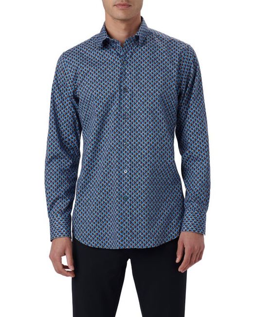 Bugatchi Julian Shaped Fit Geometric Print Stretch Cotton Button-Up Shirt in at Small